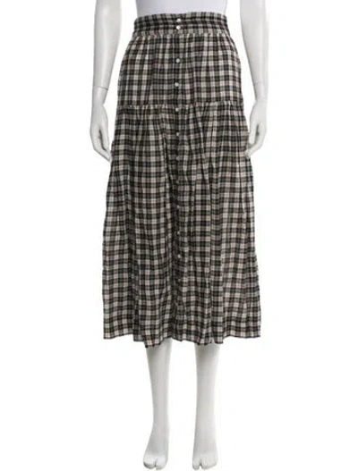 Pre-owned Doen Plaid Print Long Skirt In Neutral