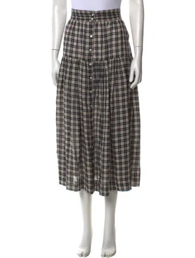 Pre-owned Doen Plaid Print Long Skirt In Neutral