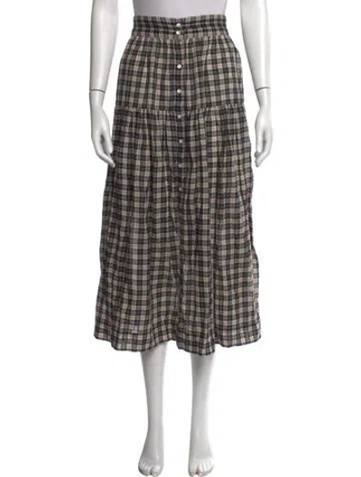Pre-owned Doen Plaid Print Long Skirt In Neutrals