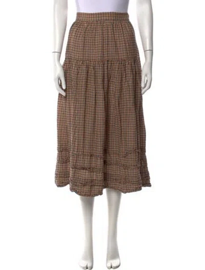 Pre-owned Doen Plaid Print Long Skirt In Neutrals