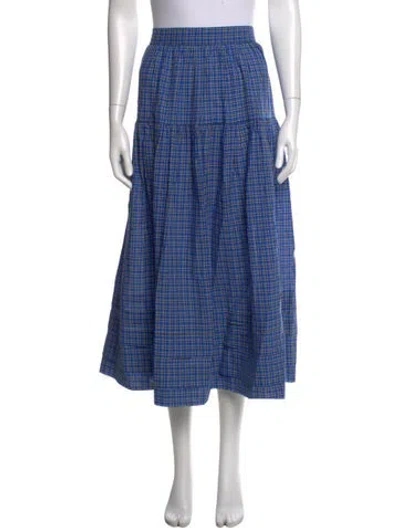 Pre-owned Doen Plaid Print Long Skirt W/ Tags In Blue