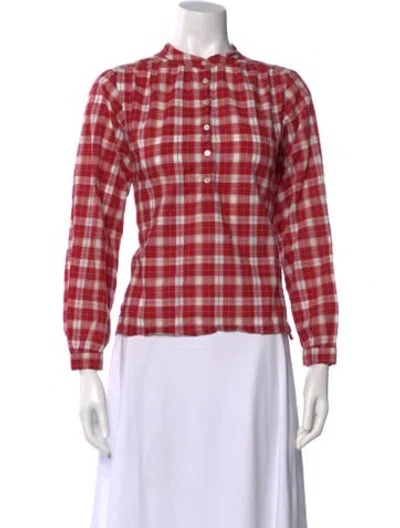 Pre-owned Doen Plaid Print Long Sleeve Blouse