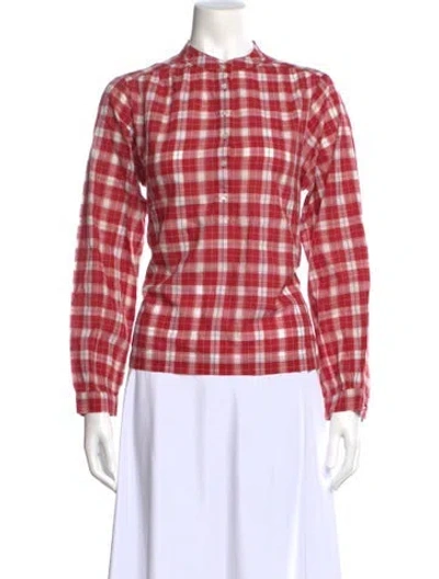 Pre-owned Doen Plaid Print Long Sleeve Blouse