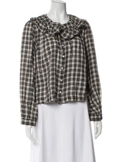 Pre-owned Doen Plaid Print Long Sleeve Blouse