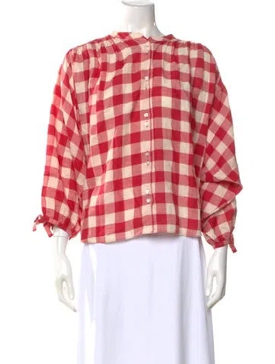 Pre-owned Doen Plaid Print Long Sleeve Blouse