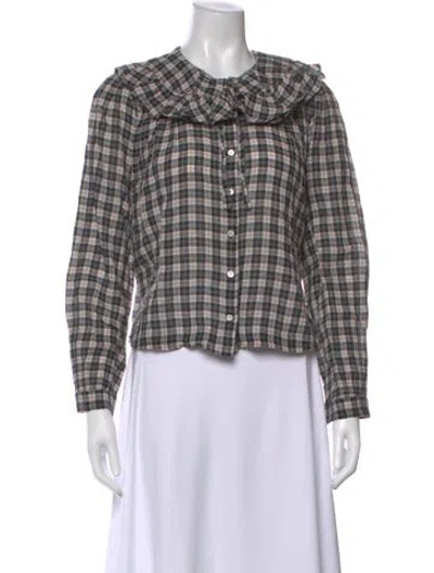 Pre-owned Doen Plaid Print Long Sleeve Blouse