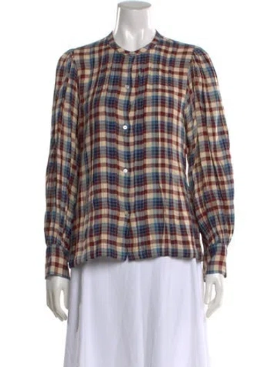Pre-owned Doen Plaid Print Long Sleeve Blouse