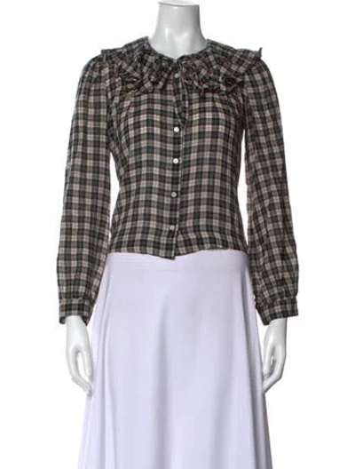 Pre-owned Doen Plaid Print Long Sleeve Blouse