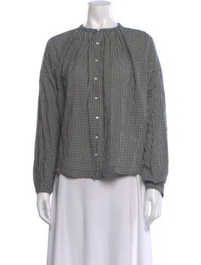 Pre-owned Doen Plaid Print Long Sleeve Blouse In Black