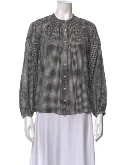Pre-owned Doen Plaid Print Long Sleeve Blouse In Black
