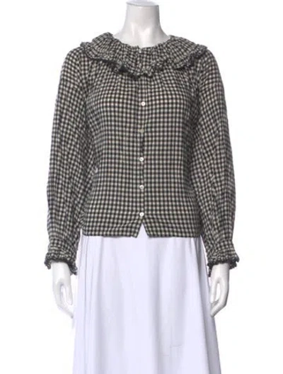 Pre-owned Doen Plaid Print Long Sleeve Blouse In Black