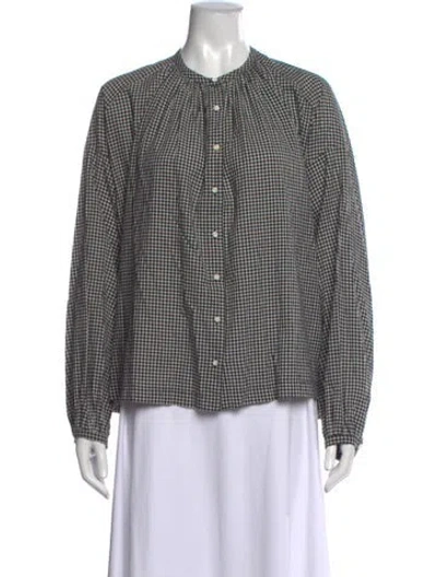 Pre-owned Doen Plaid Print Long Sleeve Blouse In Black