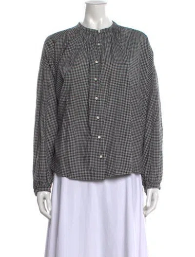 Pre-owned Doen Plaid Print Long Sleeve Blouse In Black