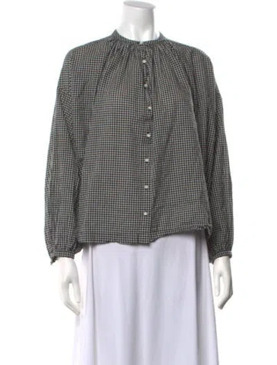 Pre-owned Doen Plaid Print Long Sleeve Blouse In Black