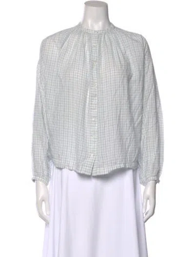 Pre-owned Doen Plaid Print Long Sleeve Blouse In Blue