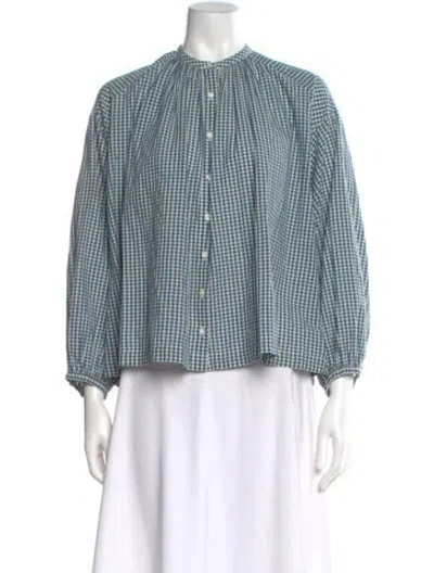 Pre-owned Doen Plaid Print Long Sleeve Blouse In Blue