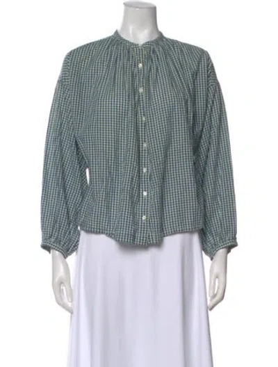 Pre-owned Doen Plaid Print Long Sleeve Blouse In Blue