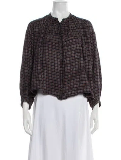 Pre-owned Doen Plaid Print Long Sleeve Blouse In Blue