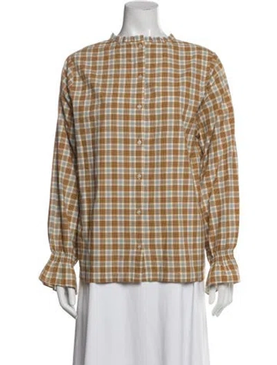 Pre-owned Doen Plaid Print Long Sleeve Blouse In Blue