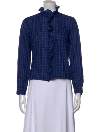 Pre-owned Doen Plaid Print Long Sleeve Blouse In Blue