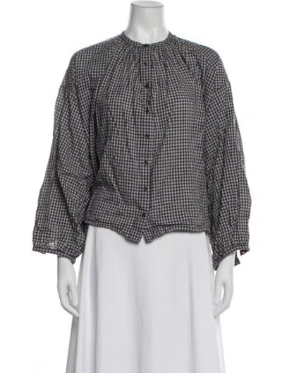 Pre-owned Doen Plaid Print Long Sleeve Blouse In Blue
