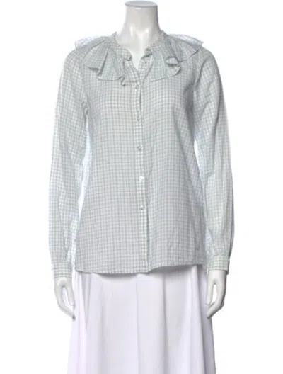 Pre-owned Doen Plaid Print Long Sleeve Blouse In Blue/white