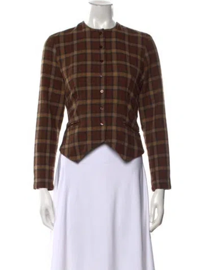 Pre-owned Doen Plaid Print Long Sleeve Blouse In Brown