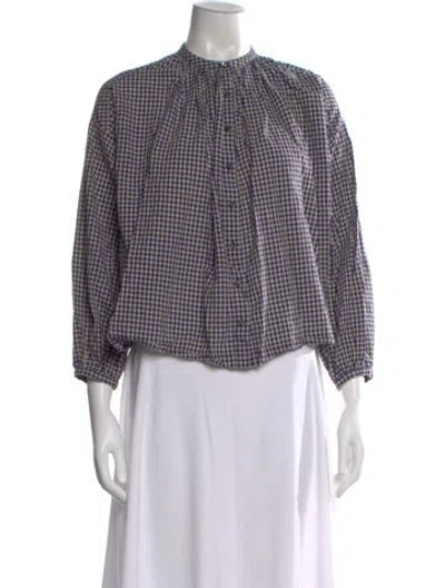 Pre-owned Doen Plaid Print Long Sleeve Blouse In Green