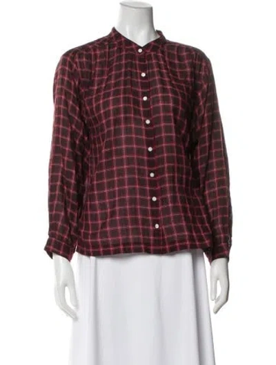 Pre-owned Doen Plaid Print Long Sleeve Blouse In Multi