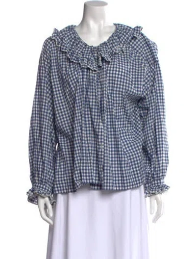 Pre-owned Doen Plaid Print Long Sleeve Blouse In Multi