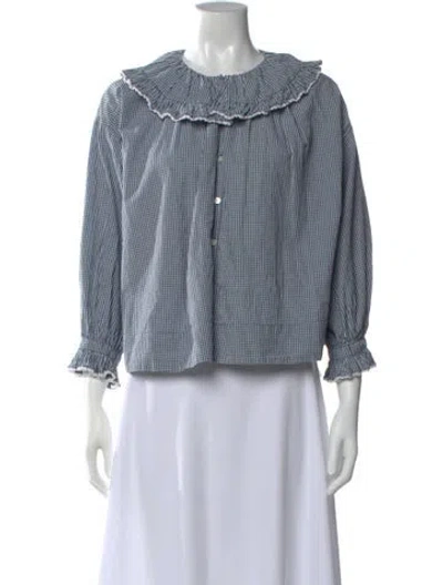 Pre-owned Doen Plaid Print Long Sleeve Blouse In Multi