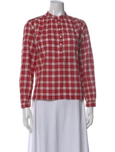 Pre-owned Doen Plaid Print Long Sleeve Blouse In Multi