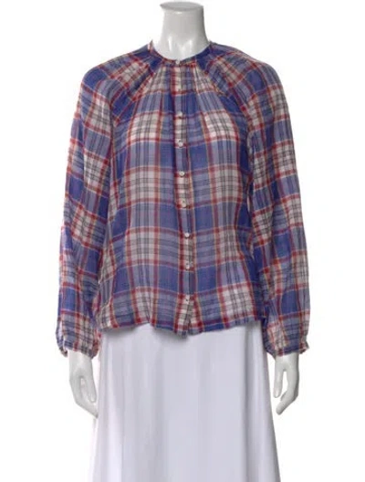 Pre-owned Doen Plaid Print Long Sleeve Blouse In Neutral