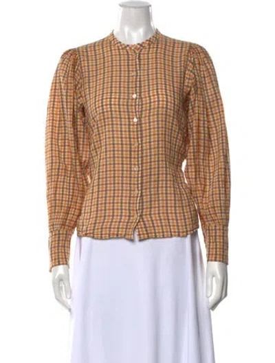 Pre-owned Doen Plaid Print Long Sleeve Blouse In Neutrals