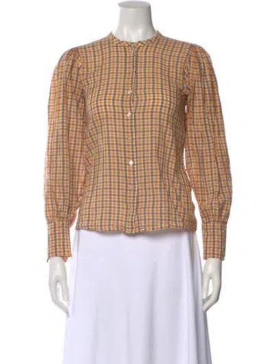Pre-owned Doen Plaid Print Long Sleeve Blouse In Orange