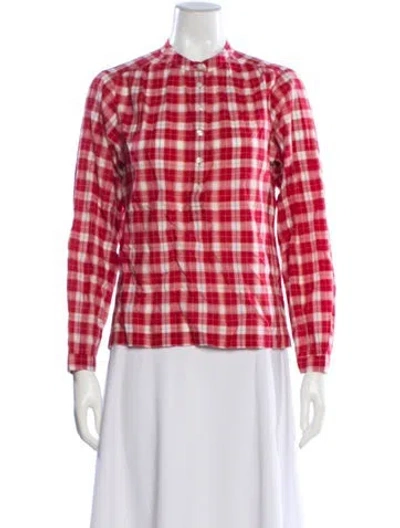 Pre-owned Doen Plaid Print Long Sleeve Blouse In Pink