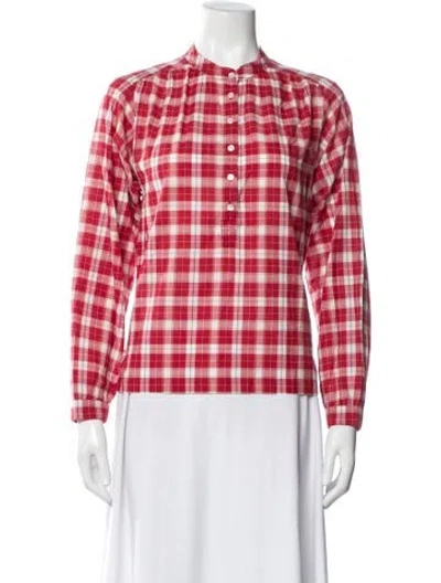 Pre-owned Doen Plaid Print Long Sleeve Blouse In Pink