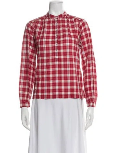 Pre-owned Doen Plaid Print Long Sleeve Blouse In Pink