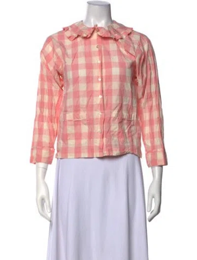 Pre-owned Doen Plaid Print Long Sleeve Blouse In Pink