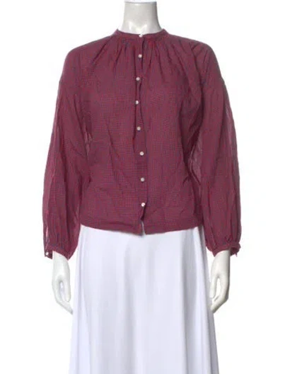 Pre-owned Doen Plaid Print Long Sleeve Blouse In Red