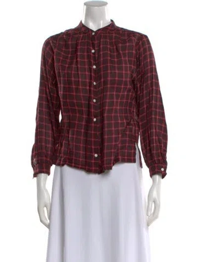 Pre-owned Doen Plaid Print Long Sleeve Blouse In Red