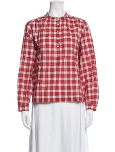 Pre-owned Doen Plaid Print Long Sleeve Blouse In Red