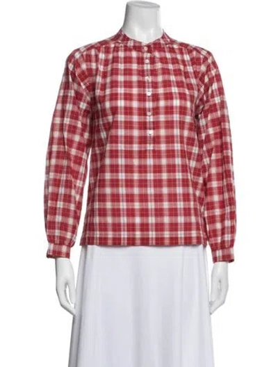Pre-owned Doen Plaid Print Long Sleeve Blouse In Red