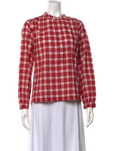 Pre-owned Doen Plaid Print Long Sleeve Blouse In Red