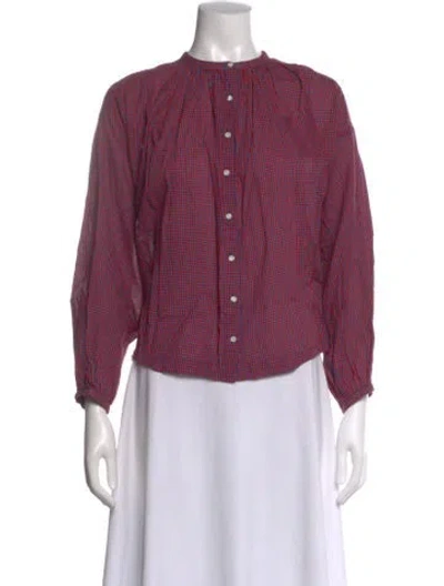 Pre-owned Doen Plaid Print Long Sleeve Blouse W/ Tags In Red