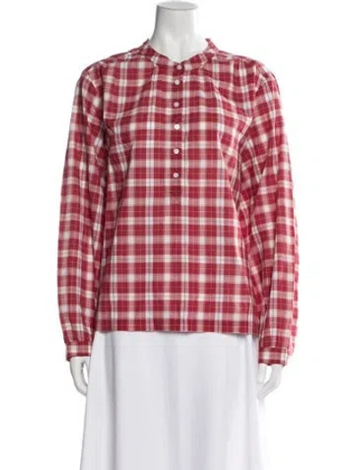 Pre-owned Doen Plaid Print Long Sleeve Blouse W/ Tags In Red