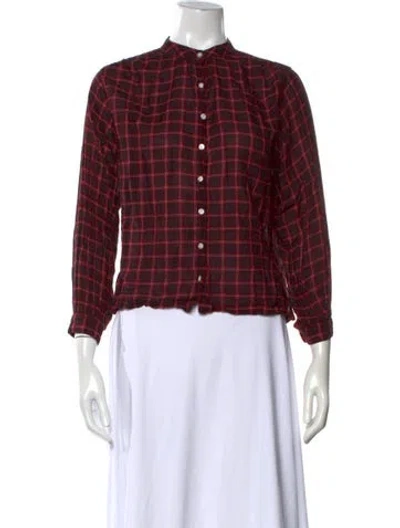 Pre-owned Doen Plaid Print Long Sleeve Blouse W/ Tags In Red