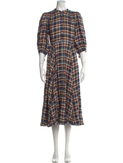 Pre-owned Doen Plaid Print Midi Length Dress