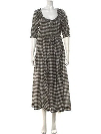 Pre-owned Doen Plaid Print Midi Length Dress In Black