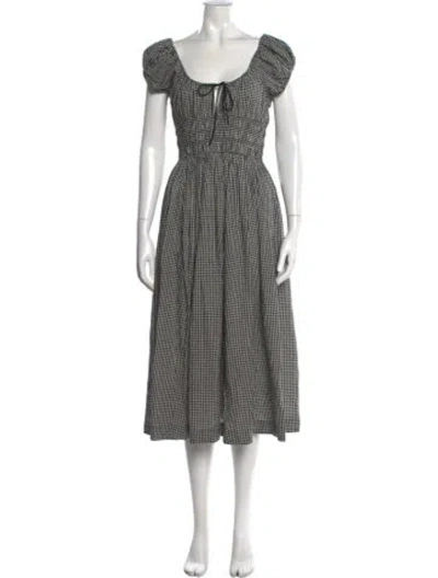 Pre-owned Doen Plaid Print Midi Length Dress In Black